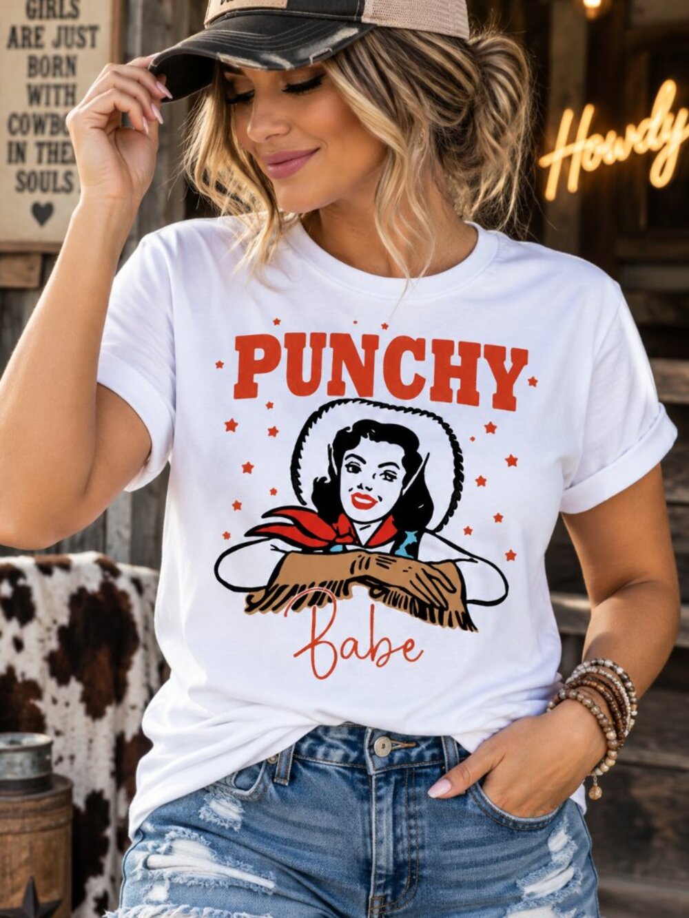 Punchy Babe Western Graphic T Shirt Trendy Boutique Style Tee Womens Gift White